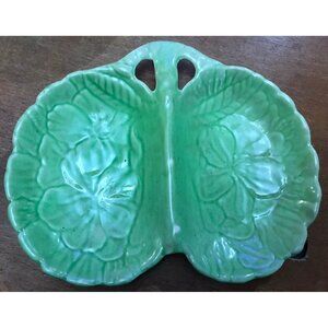Vintage Shorter & Son Ltd Green Leaf Lettuce Divided dish butterfly Nut bowl